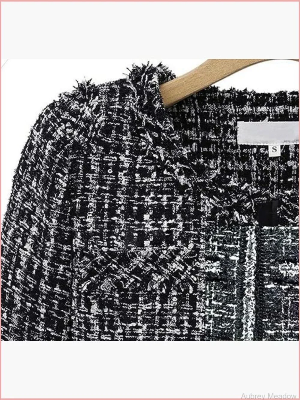 Elegant Open Front Fringed Plaid Tweed Jacket Blazer